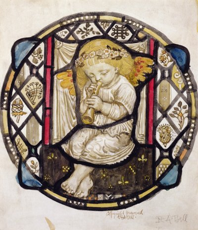 Stained Glass Design of Putto Playing the Flute by Robert Anning Bell
